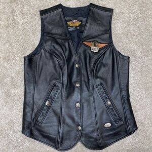 Harley-Davidson Leather Vest Woman's S Black Snap Front Motorcycle Made In USA